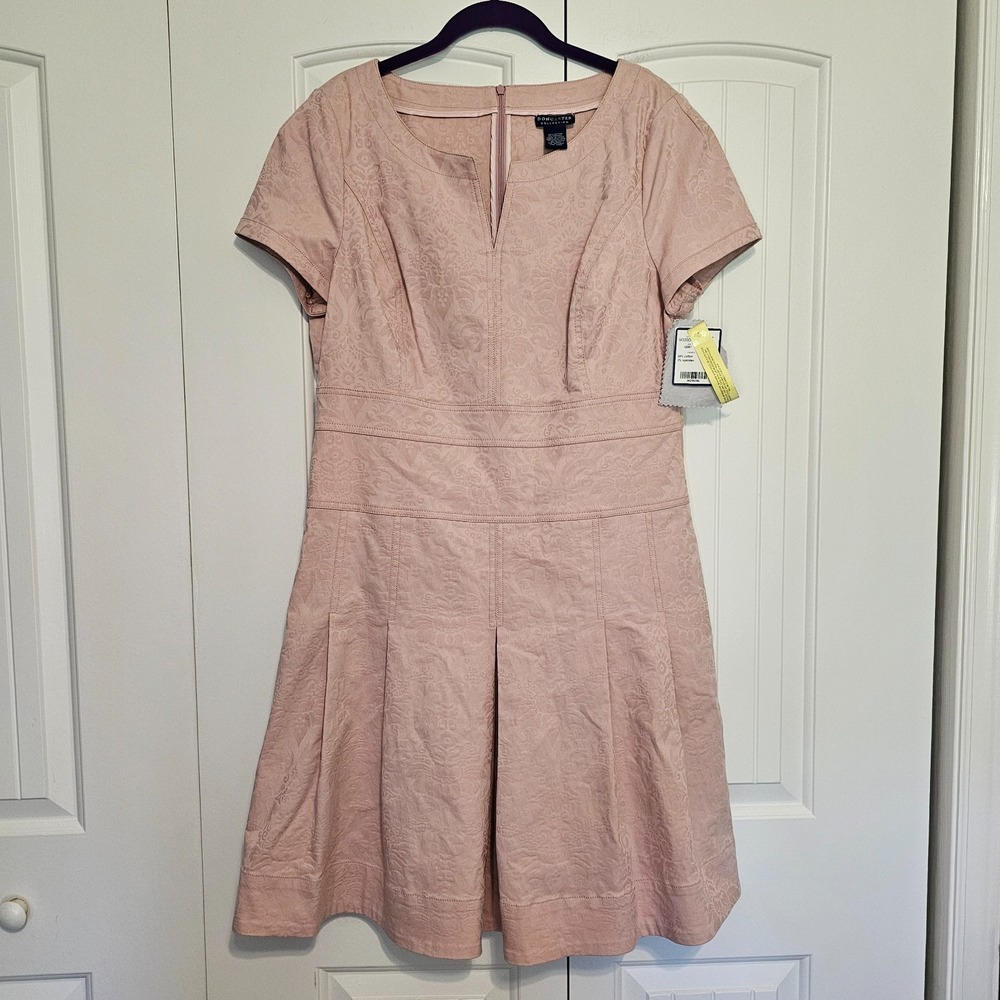 Doncaster Collection Dress Womens 14 Dusty Rose Pink Damask Jacquard Fit Flare